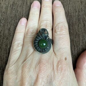 Vintage Green jade silver ring